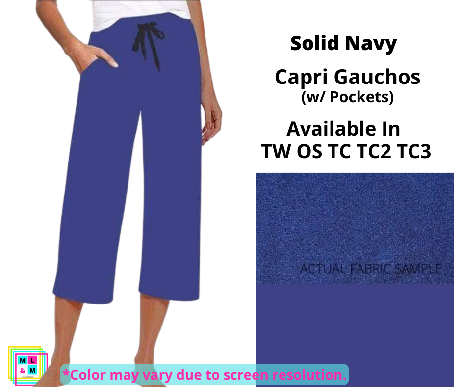 Solid Navy Capri Gauchos-Leggings-Inspired by Justeen-Women's Clothing Boutique in Chicago, Illinois
