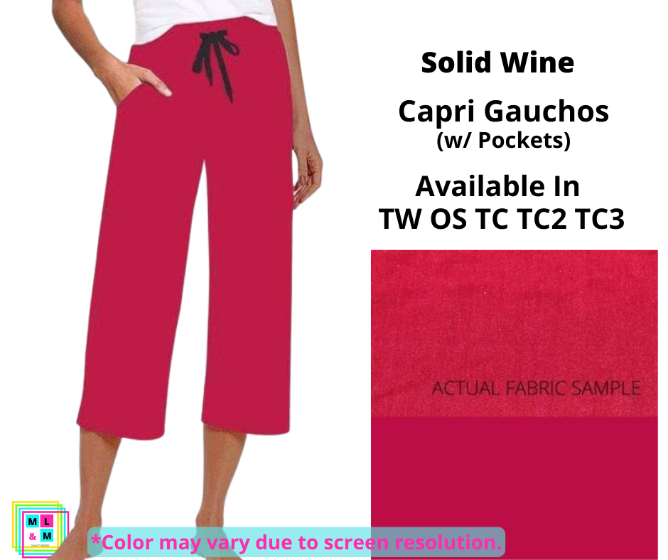 Solid Wine Capri Gauchos-Leggings-Inspired by Justeen-Women's Clothing Boutique in Chicago, Illinois