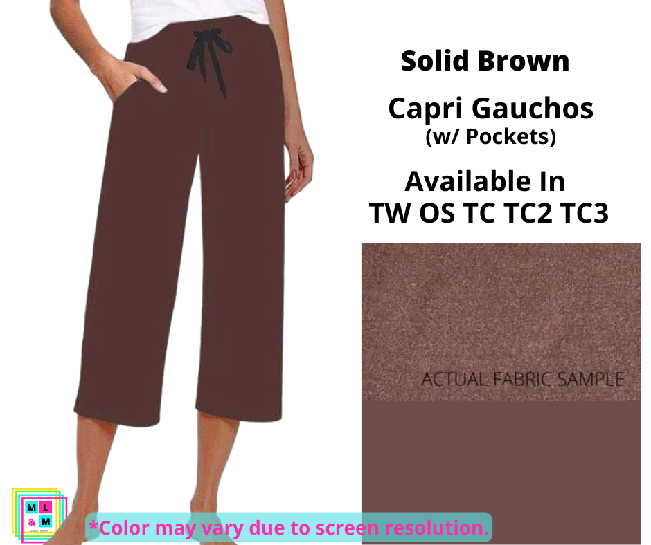 Solid Brown Capri Gauchos-Leggings-Inspired by Justeen-Women's Clothing Boutique in Chicago, Illinois