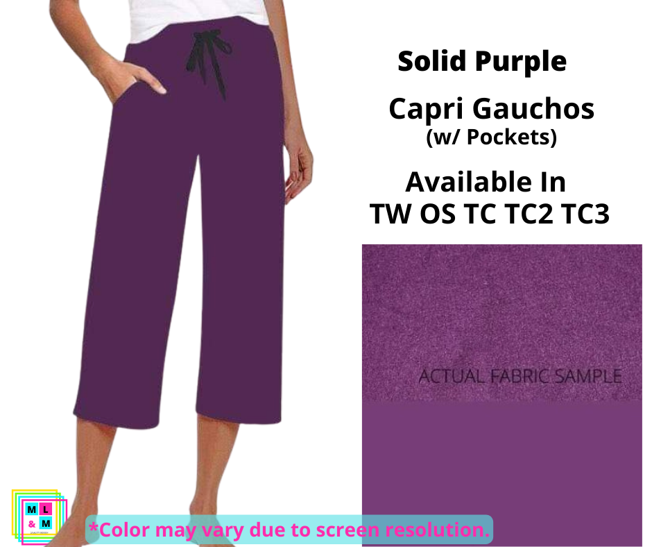 Solid Purple Capri Gauchos-Leggings-Inspired by Justeen-Women's Clothing Boutique in Chicago, Illinois