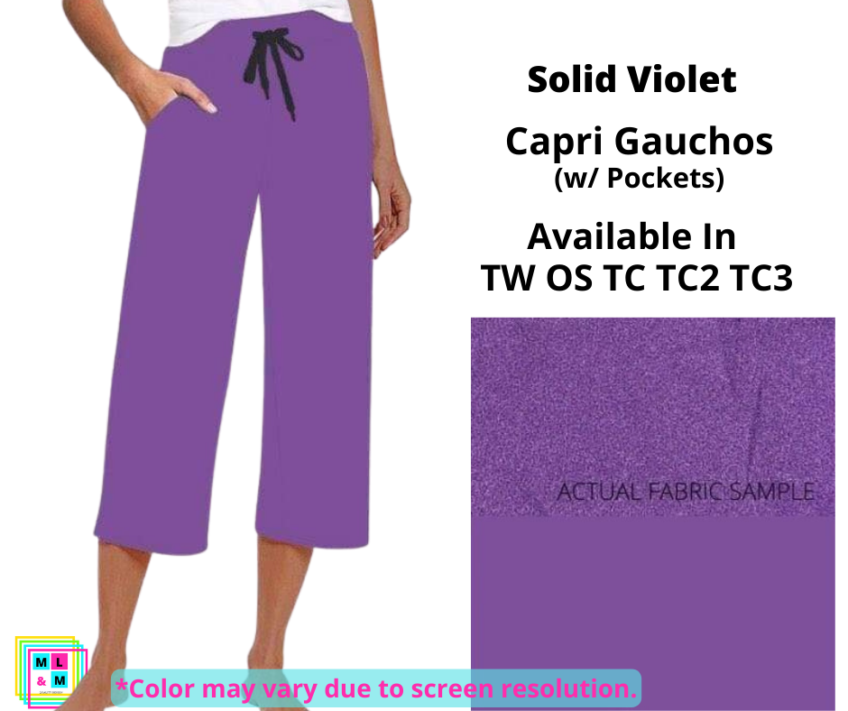 Solid Violet Capri Gauchos-Leggings-Inspired by Justeen-Women's Clothing Boutique in Chicago, Illinois