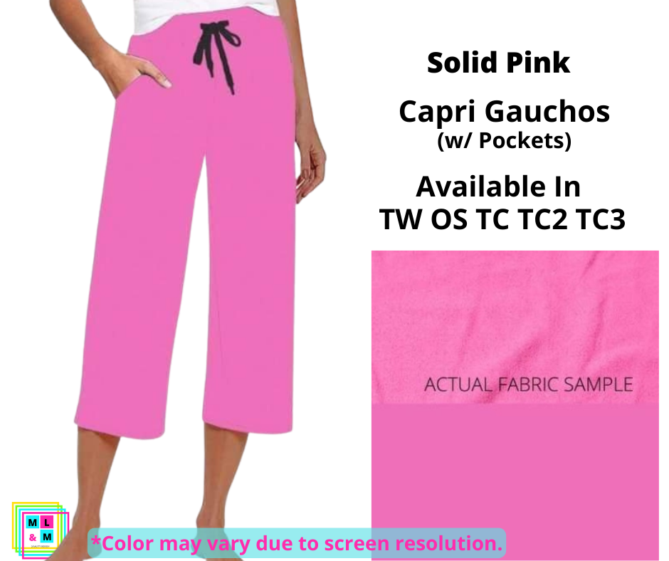 Solid Pink Capri Gauchos-Leggings-Inspired by Justeen-Women's Clothing Boutique in Chicago, Illinois