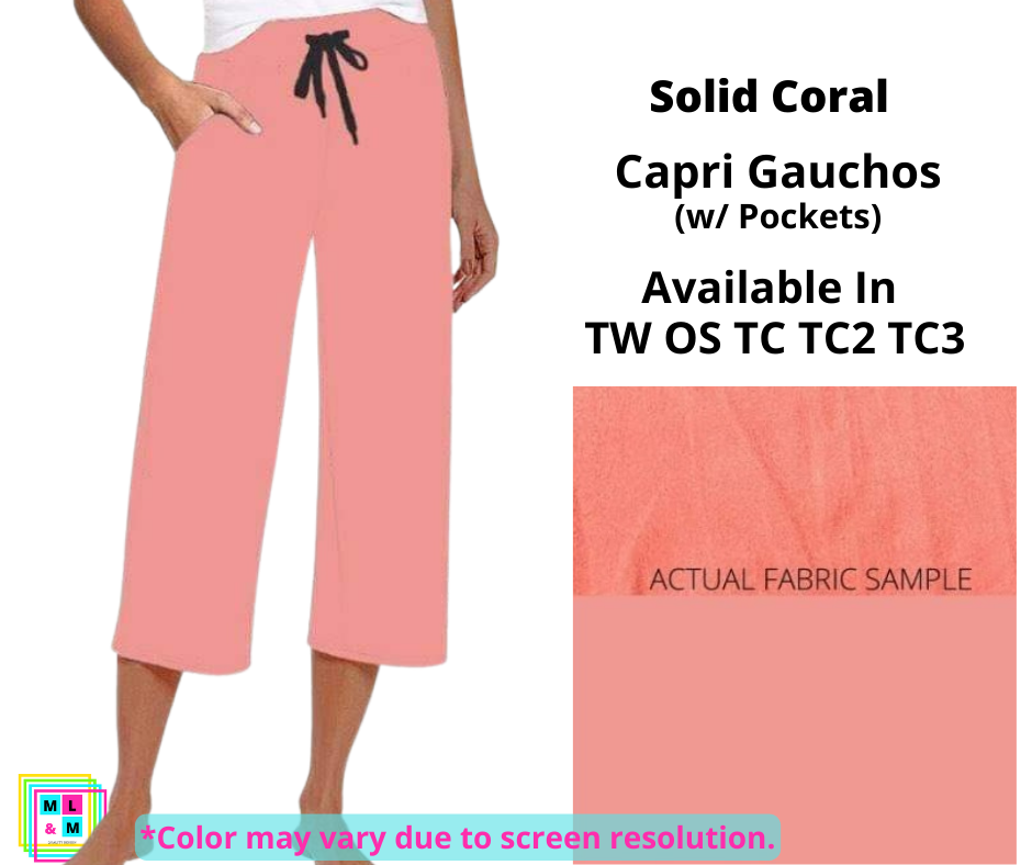 Solid Coral Capri Gauchos-Leggings-Inspired by Justeen-Women's Clothing Boutique in Chicago, Illinois