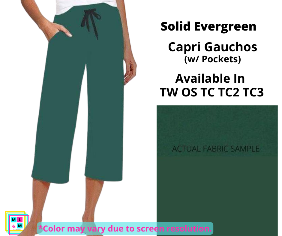 Solid Evergreen Capri Gauchos-Leggings-Inspired by Justeen-Women's Clothing Boutique in Chicago, Illinois