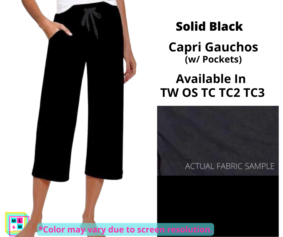 Solid Black Capri Gauchos-Leggings-Inspired by Justeen-Women's Clothing Boutique in Chicago, Illinois