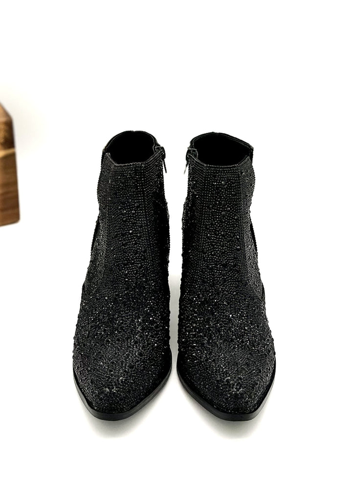 Shine Star Rhinestone Bootie in Black-Shoes-Inspired by Justeen-Women's Clothing Boutique