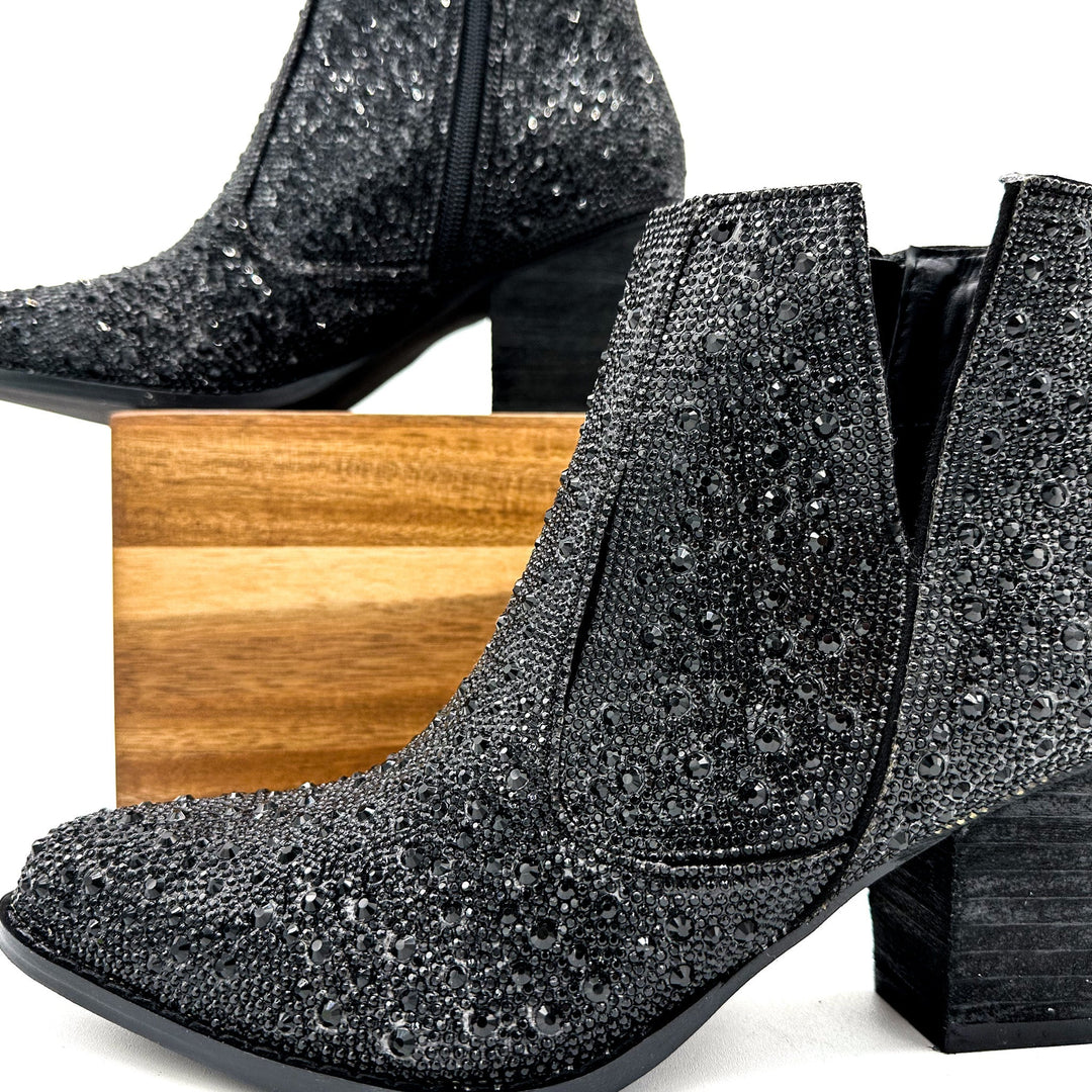 Shine Star Rhinestone Bootie in Black-Shoes-Inspired by Justeen-Women's Clothing Boutique