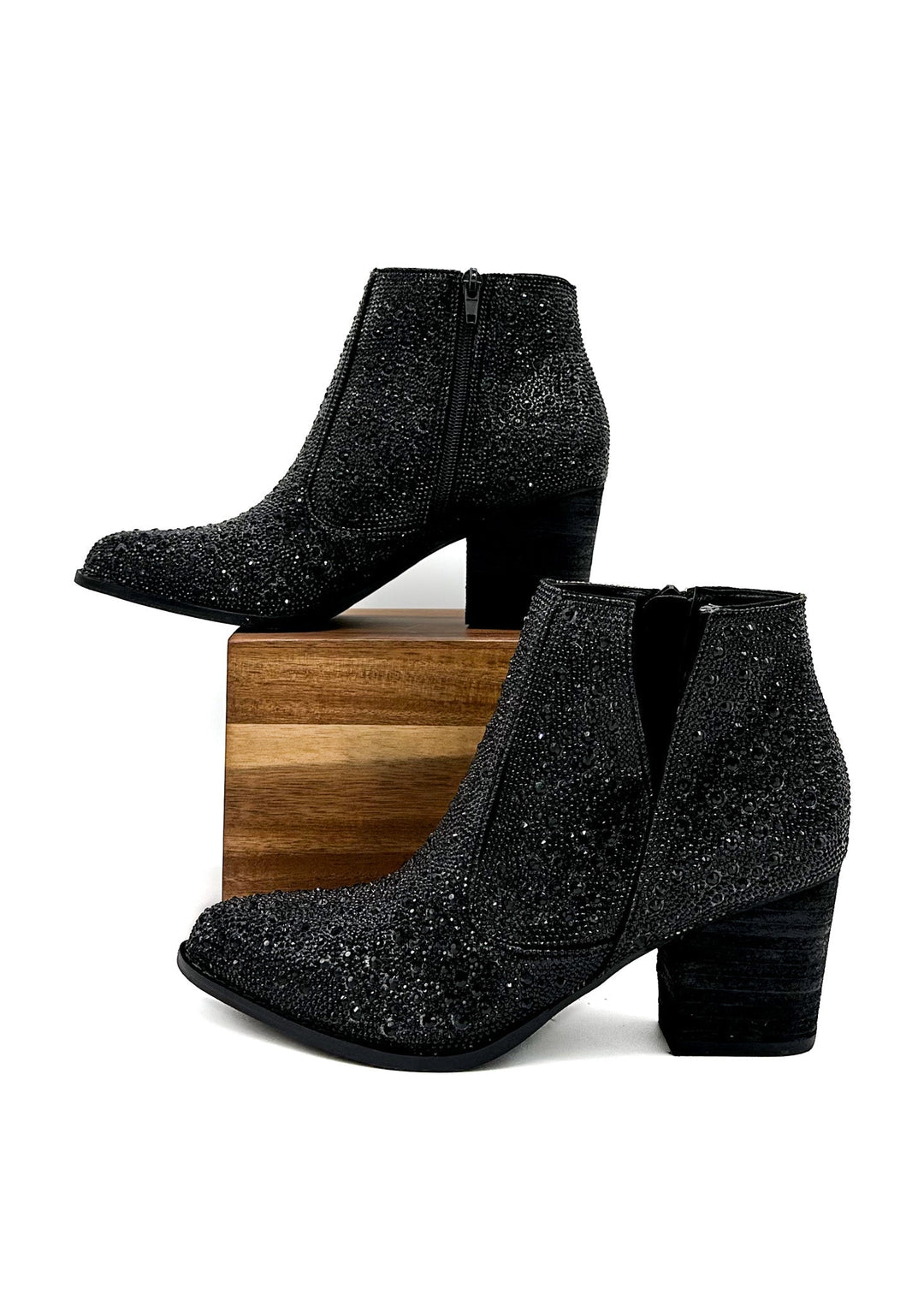 Shine Star Rhinestone Bootie in Black-Shoes-Inspired by Justeen-Women's Clothing Boutique