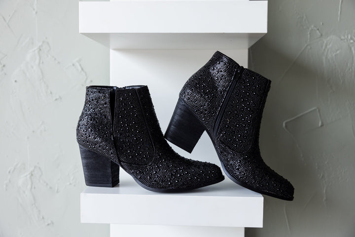 Shine Star Rhinestone Bootie in Black-Shoes-Inspired by Justeen-Women's Clothing Boutique