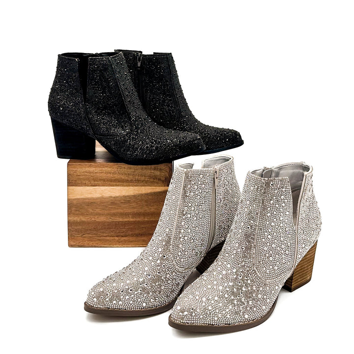 Shine Star Rhinestone Bootie in Black-Shoes-Inspired by Justeen-Women's Clothing Boutique