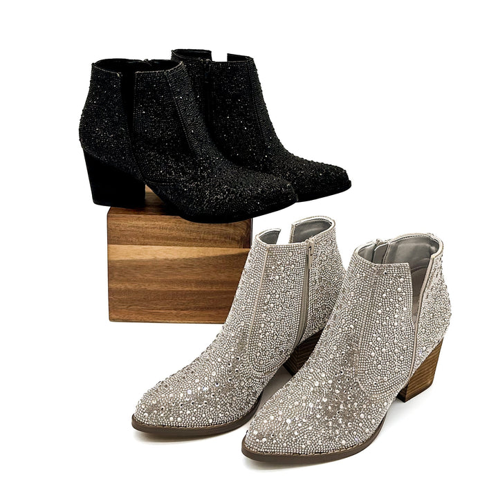 Shine Star Rhinestone Bootie in Black-Shoes-Inspired by Justeen-Women's Clothing Boutique