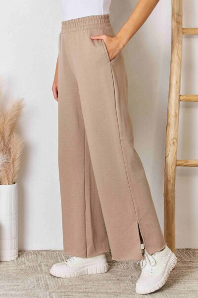 RISEN Wide Waistband Slit Wide Leg Pants-Pants-Inspired by Justeen-Women's Clothing Boutique in Chicago, Illinois