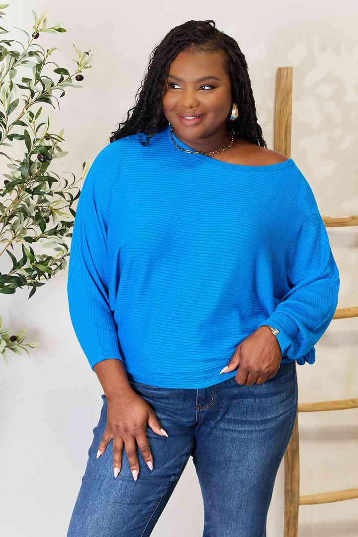Zenana Full Size Round Neck Batwing Sleeve Blouse-Long Sleeve Tops-Inspired by Justeen-Women's Clothing Boutique in Chicago, Illinois