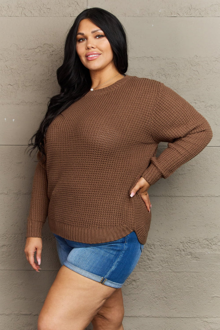 Zenana Breezy Days Plus Size High Low Waffle Knit Sweater-Sweaters/Sweatshirts-Inspired by Justeen-Women's Clothing Boutique in Chicago, Illinois