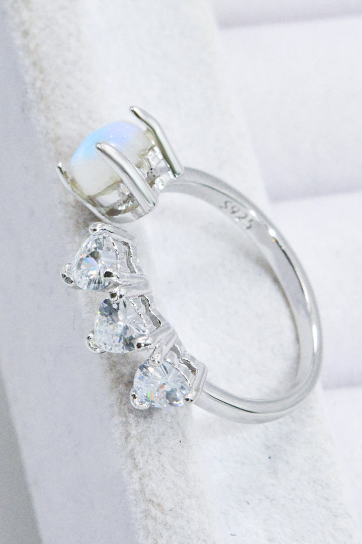 Natural Moonstone and Zircon Heart Open Ring-Rings-Inspired by Justeen-Women's Clothing Boutique in Chicago, Illinois