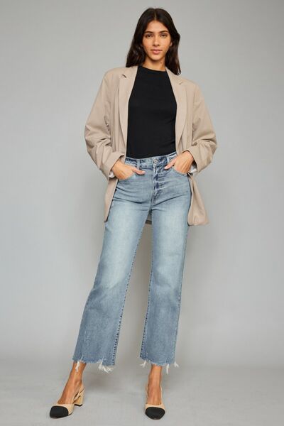 Kancan High Waist Raw Hem Cropped Wide Leg Jeans-Denim-Inspired by Justeen-Women's Clothing Boutique in Chicago, Illinois