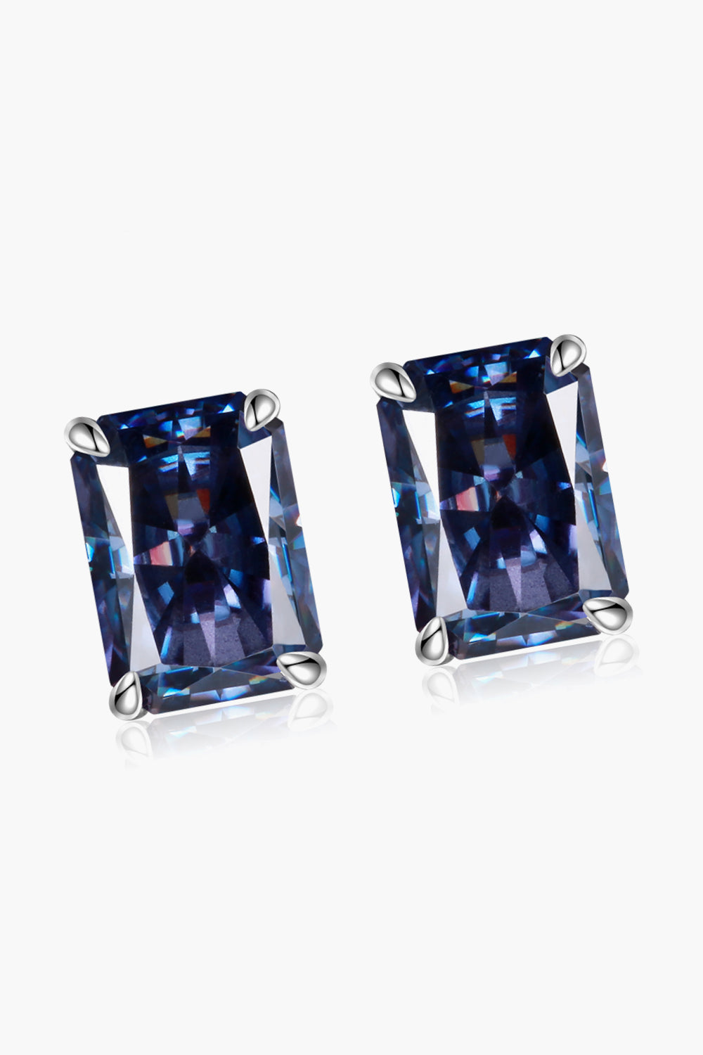 2 Carat Rectangle Moissanite 4-Prong Stud Earrings-Earrings-Inspired by Justeen-Women's Clothing Boutique in Chicago, Illinois