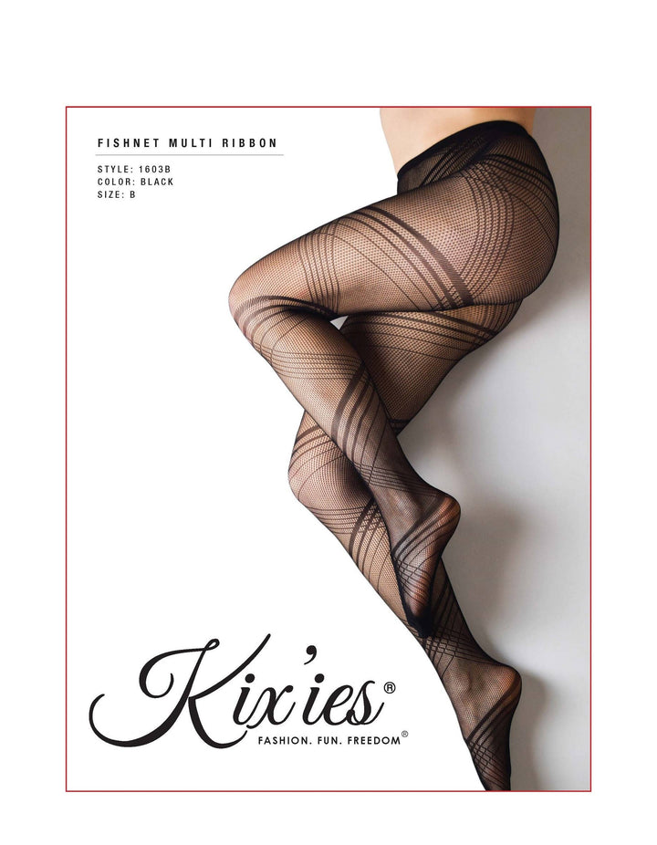 Kix'ies Fishnet Tights, Black Ribbon-160 Bottoms-Inspired by Justeen-Women's Clothing Boutique in Chicago, Illinois