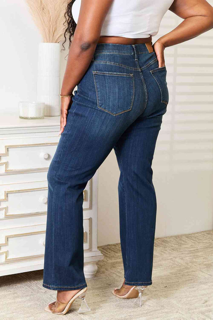 Judy Blue Full Size Elastic Waistband Slim Bootcut Jeans-Denim-Inspired by Justeen-Women's Clothing Boutique in Chicago, Illinois