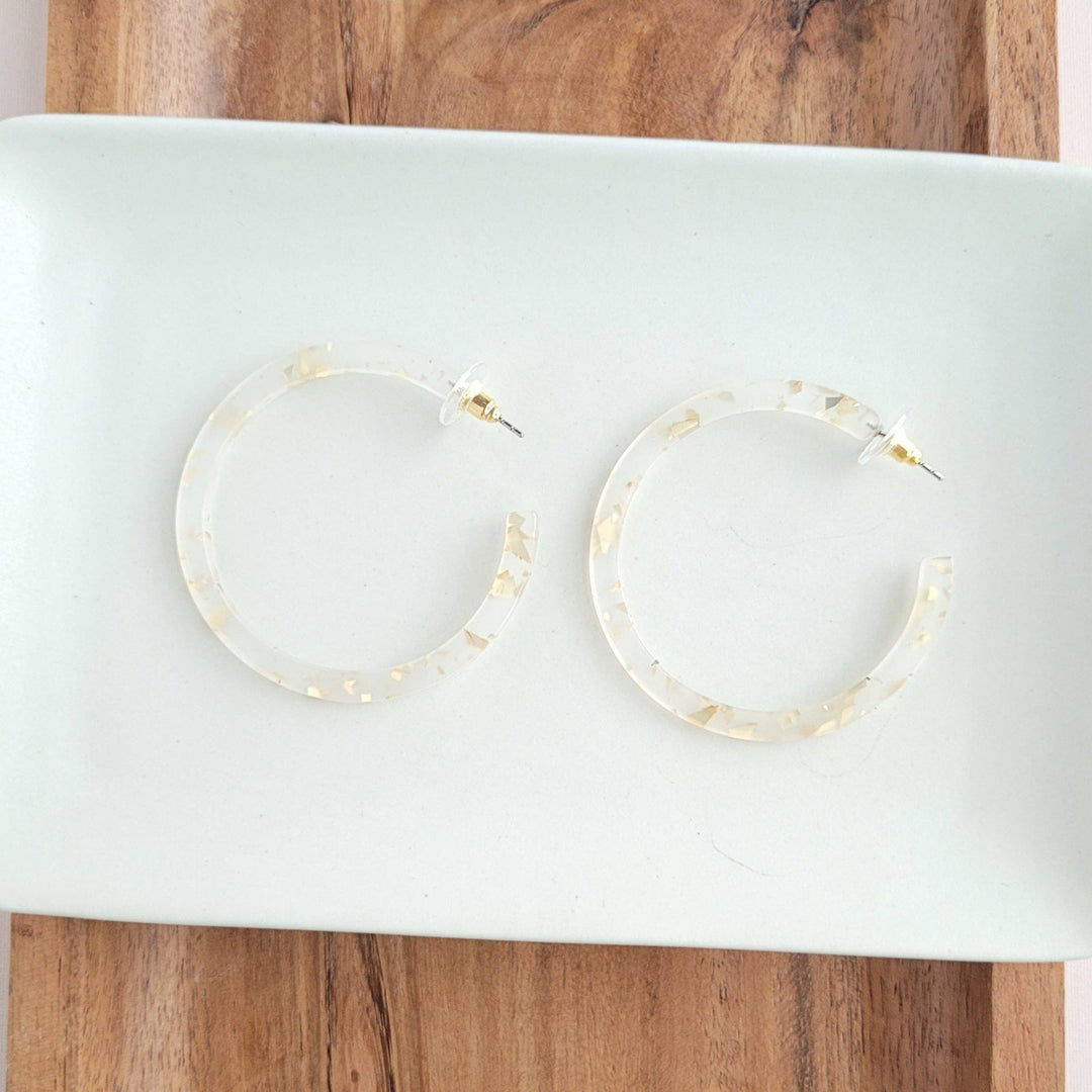 Cameron Hoops, Gold Flake-Earrings-Inspired by Justeen-Women's Clothing Boutique in Chicago, Illinois