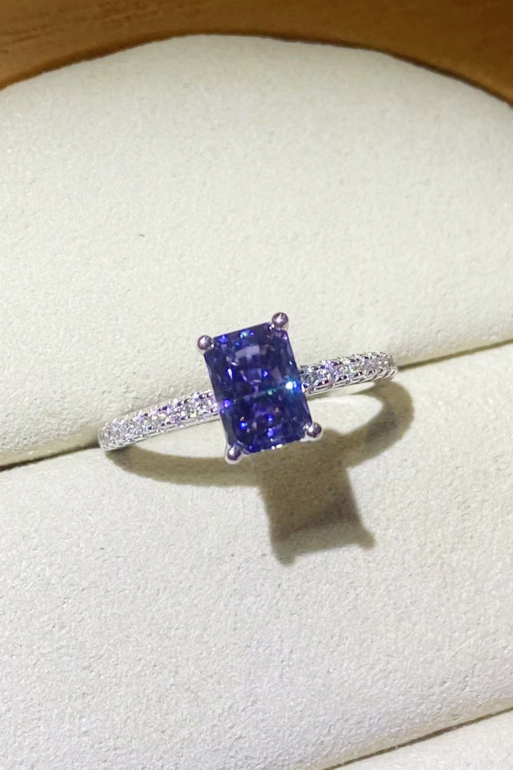 1 Carat Moissanite 925 Sterling Silver Rectangle Ring in Blue-Rings-Inspired by Justeen-Women's Clothing Boutique in Chicago, Illinois