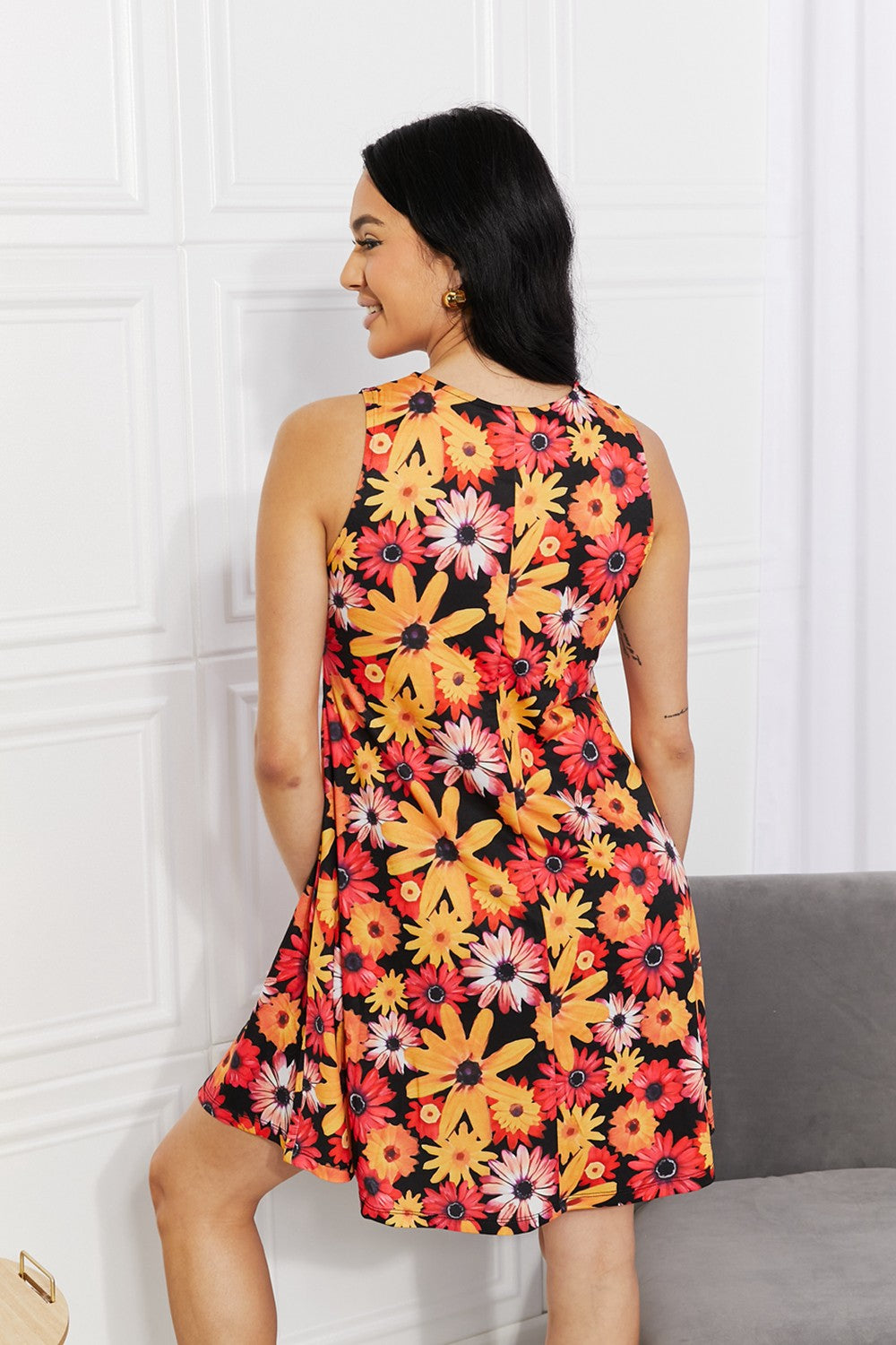Yelete Full Size Floral Sleeveless Dress with Pockets-Dresses-Inspired by Justeen-Women's Clothing Boutique in Chicago, Illinois