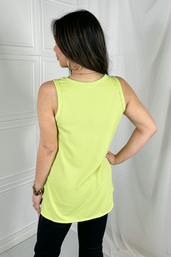 Blumin Apparel Chance of Sun Full Size Ribbed V-Neck Tank in Green-Tank Tops-Inspired by Justeen-Women's Clothing Boutique in Chicago, Illinois