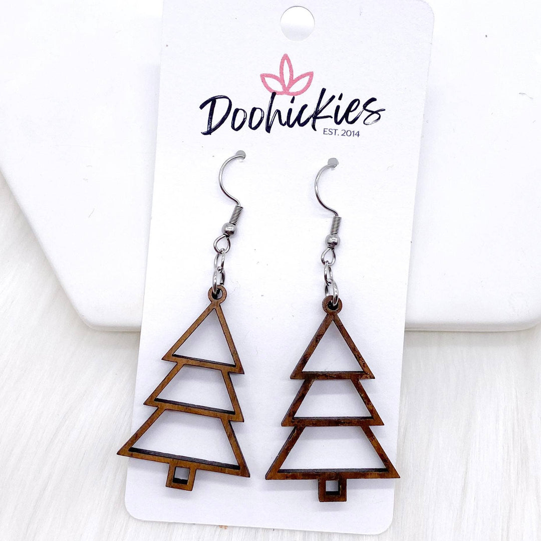 Wooden Christmas Tree Earrings-Earrings-Inspired by Justeen-Women's Clothing Boutique in Chicago, Illinois
