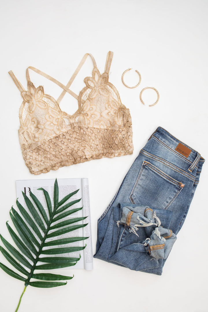 Live In Lace Bralette in Taupe-Bralettes-Inspired by Justeen-Women's Clothing Boutique in Chicago, Illinois