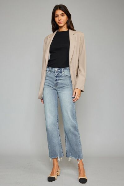Kancan High Waist Raw Hem Cropped Wide Leg Jeans-Denim-Inspired by Justeen-Women's Clothing Boutique in Chicago, Illinois