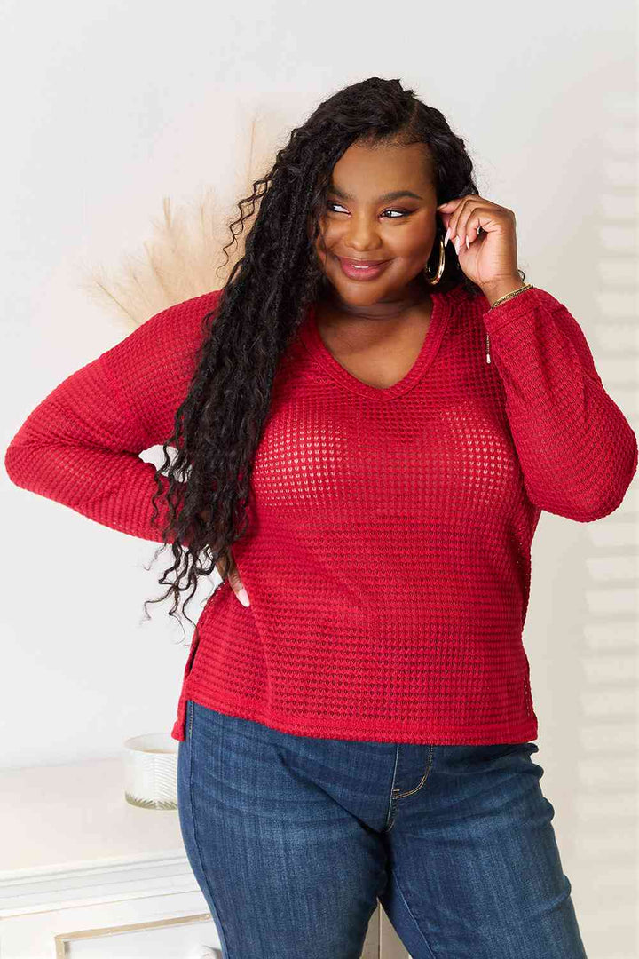 Culture Code Full Size Wide Notch Relax Top-Long Sleeve Tops-Inspired by Justeen-Women's Clothing Boutique
