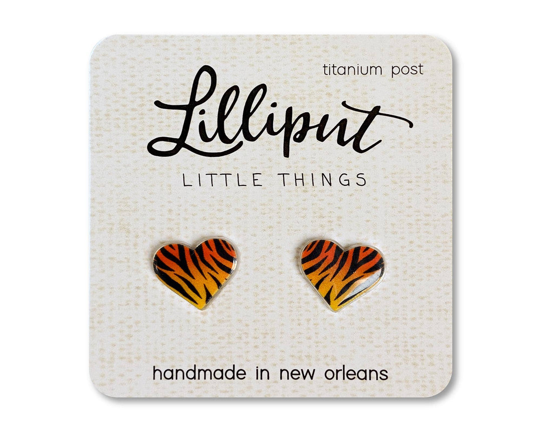 Tiger Stripe Heart Stud Earrings-Earrings-Inspired by Justeen-Women's Clothing Boutique in Chicago, Illinois
