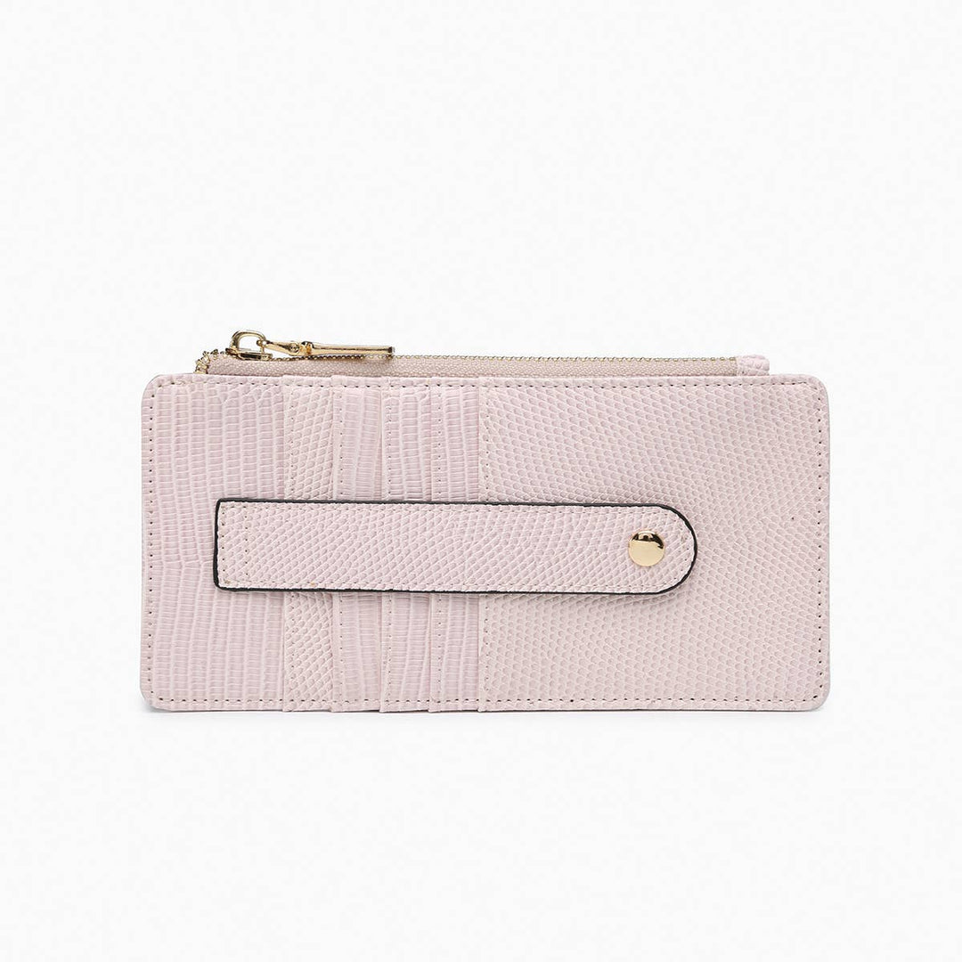 Saige Lizard Slim Card Holder, Baby Pink-Wallets-Inspired by Justeen-Women's Clothing Boutique in Chicago, Illinois