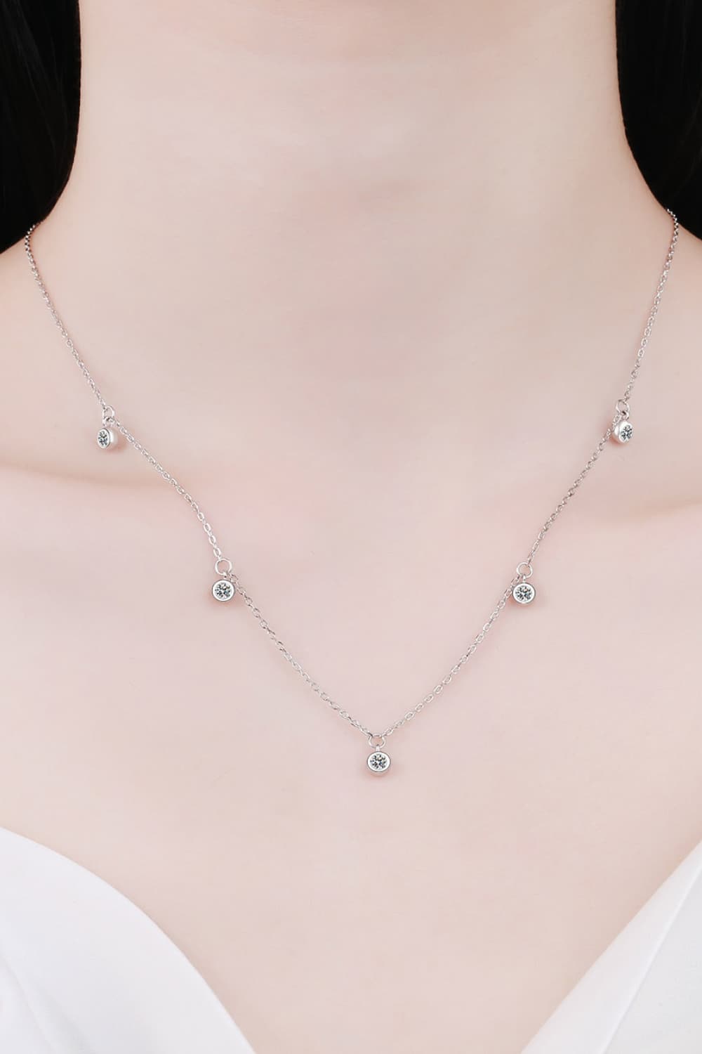 Moissanite Rhodium-Plated Necklace-Necklaces-Inspired by Justeen-Women's Clothing Boutique in Chicago, Illinois