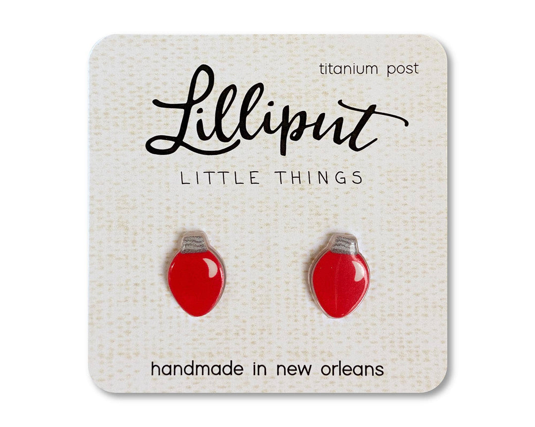 Christmas Bulb Stud Earrings, Red-Earrings-Inspired by Justeen-Women's Clothing Boutique in Chicago, Illinois