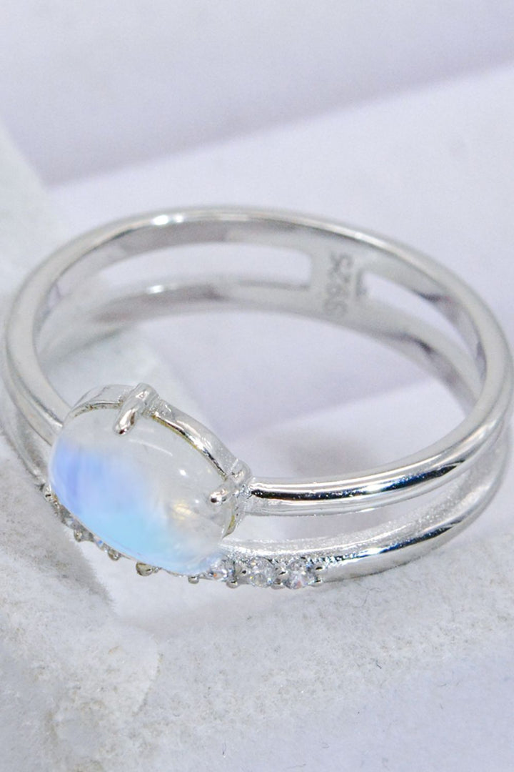 Natural Moonstone and Zircon Double-Layered Ring-Rings-Inspired by Justeen-Women's Clothing Boutique in Chicago, Illinois