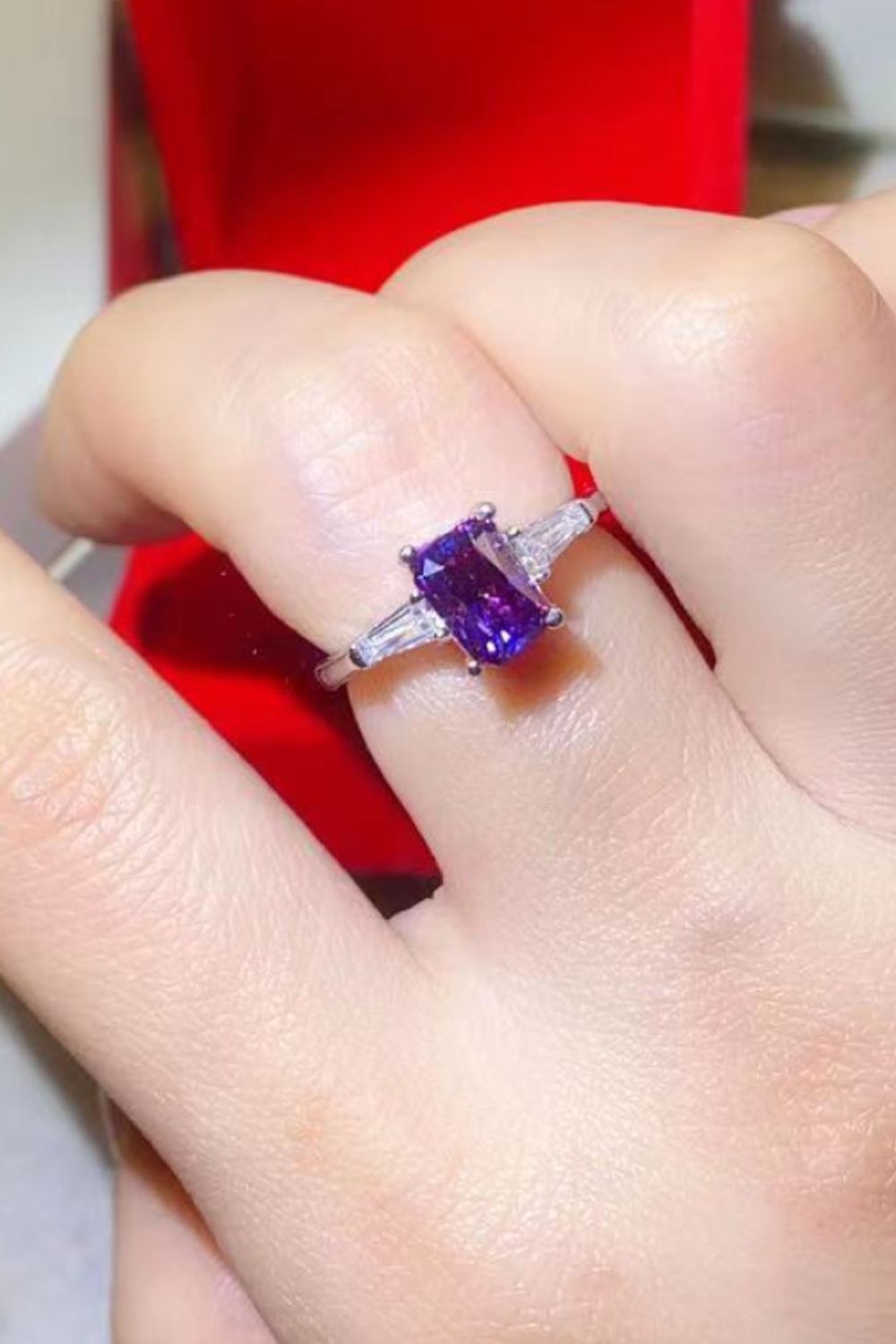 1 Carat Moissanite Platinum-Plated Rectangle Ring in Purple-Rings-Inspired by Justeen-Women's Clothing Boutique in Chicago, Illinois