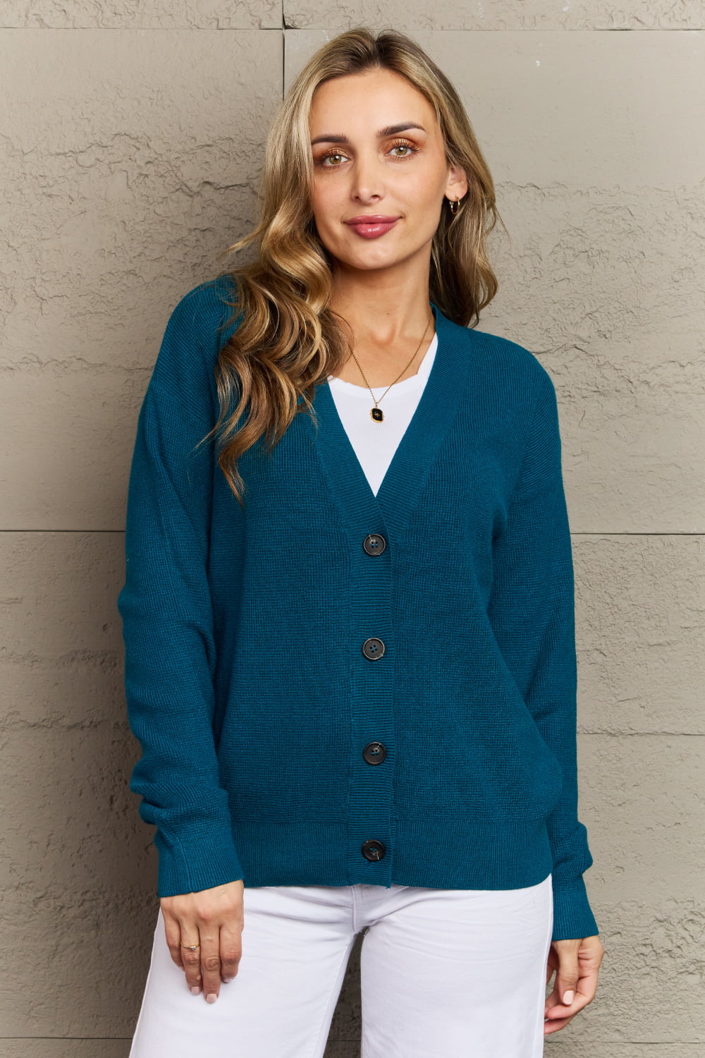 Zenana Kiss Me Tonight Full Size Button Down Cardigan in Teal-Cardigans + Kimonos-Inspired by Justeen-Women's Clothing Boutique in Chicago, Illinois