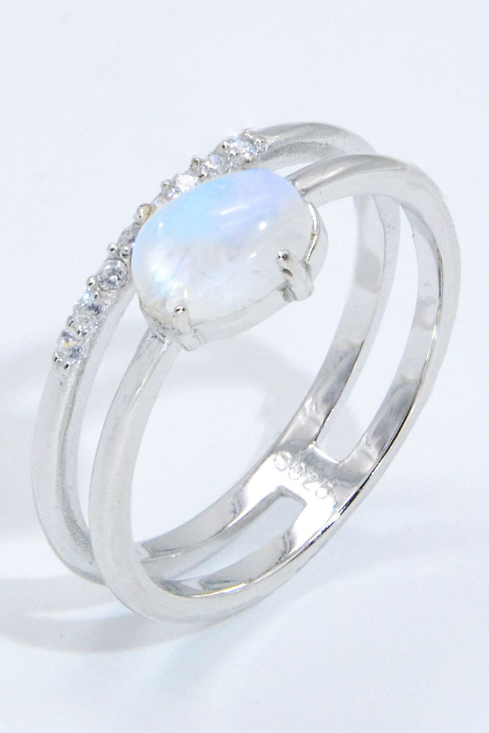 Natural Moonstone and Zircon Double-Layered Ring-Rings-Inspired by Justeen-Women's Clothing Boutique in Chicago, Illinois