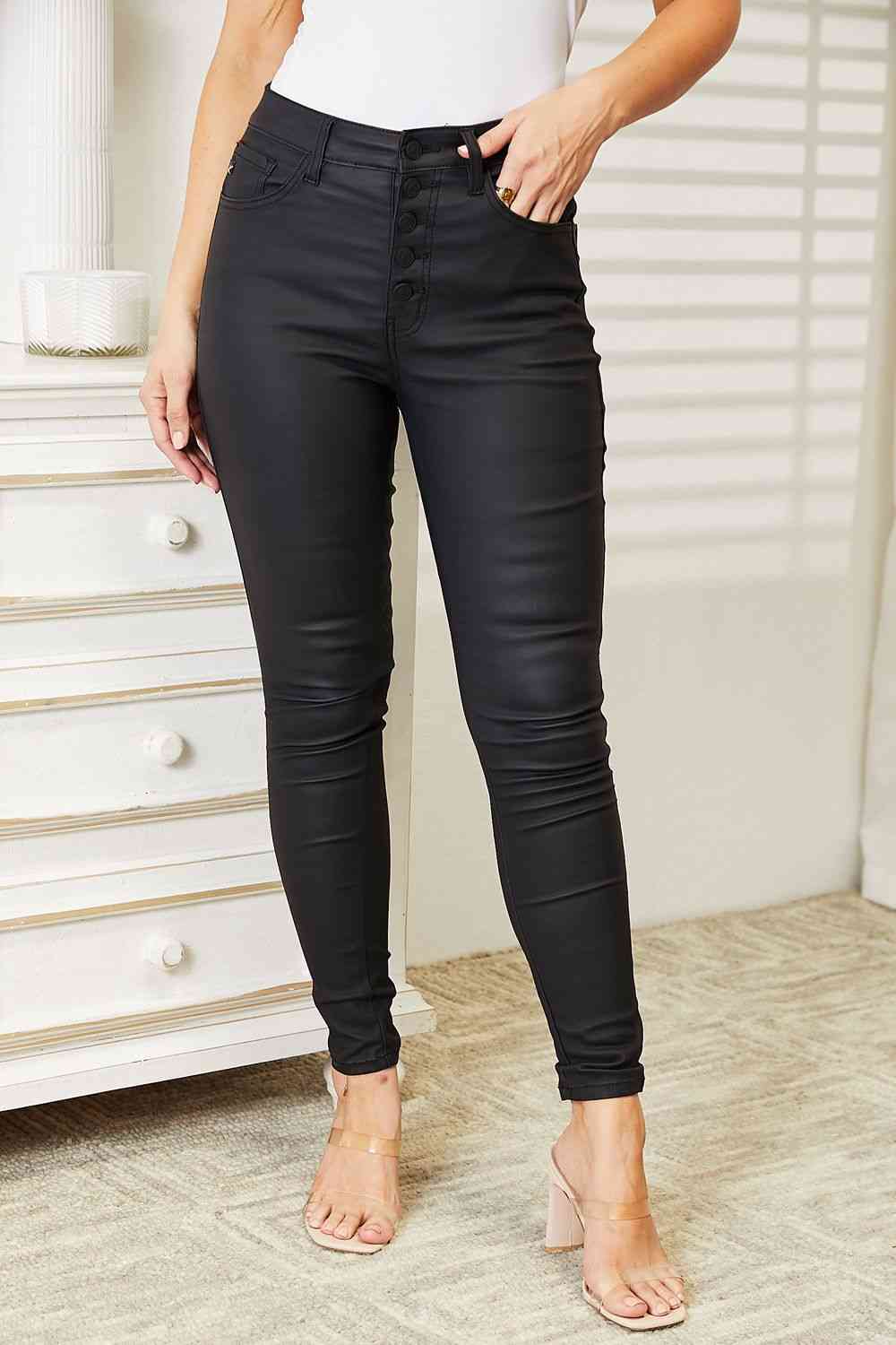 Kancan Full Size High Rise Black Coated Ankle Skinny Jeans-Denim-Inspired by Justeen-Women's Clothing Boutique