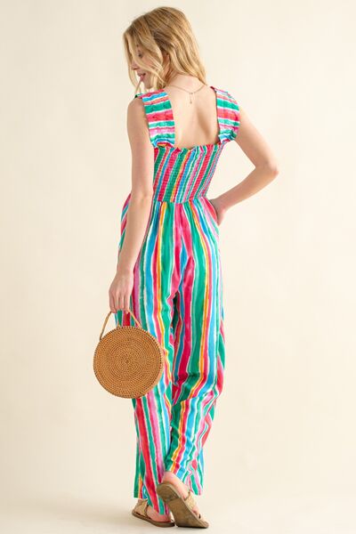 And The Why Full Size Striped Smocked Sleeveless Jumpsuit-Jumpsuits & Rompers-Inspired by Justeen-Women's Clothing Boutique in Chicago, Illinois