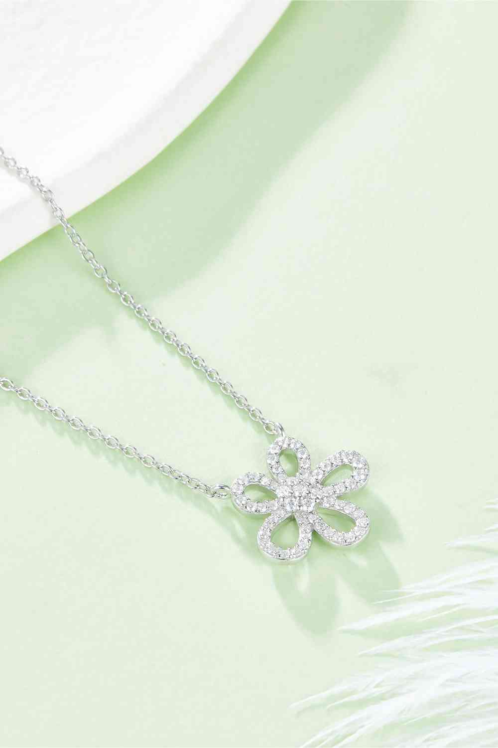 Moissanite Flower Pendant 925 Sterling Silver Necklace-Necklaces-Inspired by Justeen-Women's Clothing Boutique in Chicago, Illinois