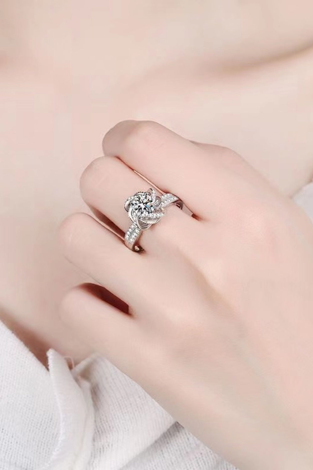 2 Carat Moissanite Floral Platinum-Plated Ring-Rings-Inspired by Justeen-Women's Clothing Boutique in Chicago, Illinois