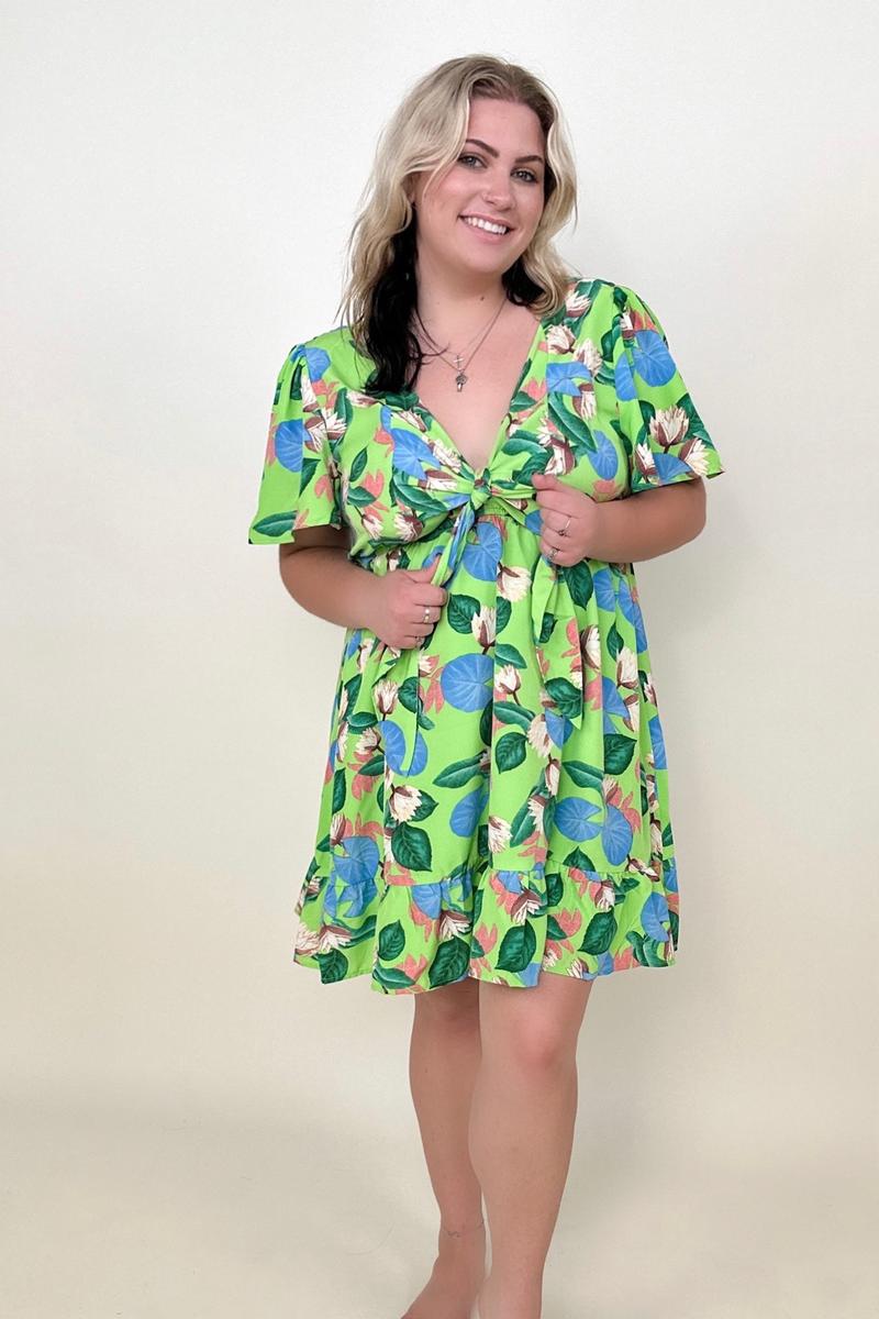 Gigio Tropical Print Flutter Sleeve Mini Dress-Dresses-Inspired by Justeen-Women's Clothing Boutique in Chicago, Illinois