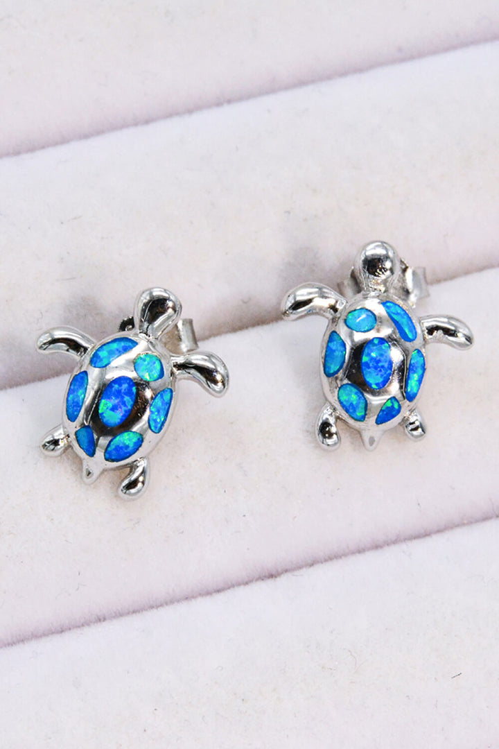 Opal Turtle Platinum-Plated Stud Earrings-Earrings-Inspired by Justeen-Women's Clothing Boutique in Chicago, Illinois