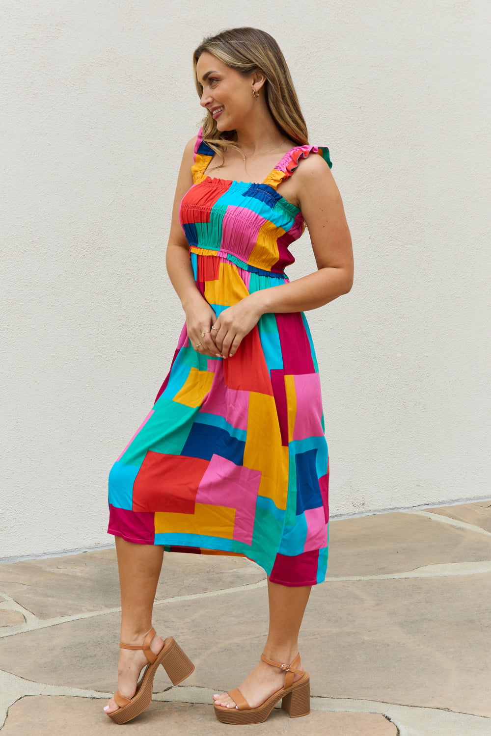 And The Why Multicolored Square Print Summer Dress-Dresses-Inspired by Justeen-Women's Clothing Boutique in Chicago, Illinois