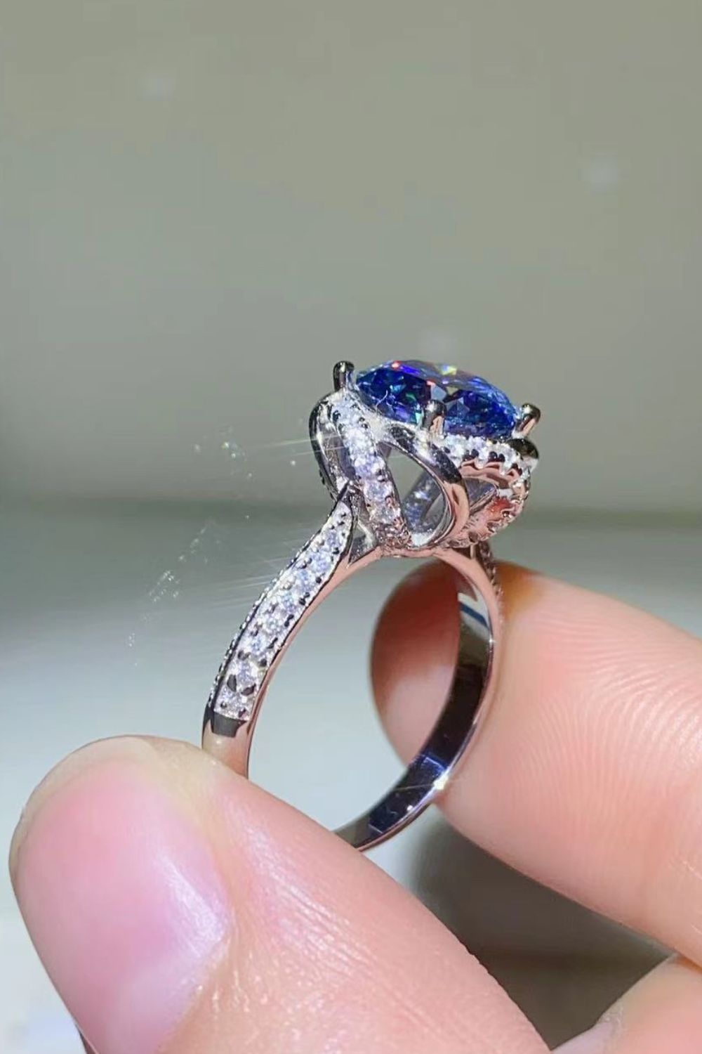 2 Carat Cobalt Blue Moissanite 925 Sterling Silver Ring-Rings-Inspired by Justeen-Women's Clothing Boutique in Chicago, Illinois