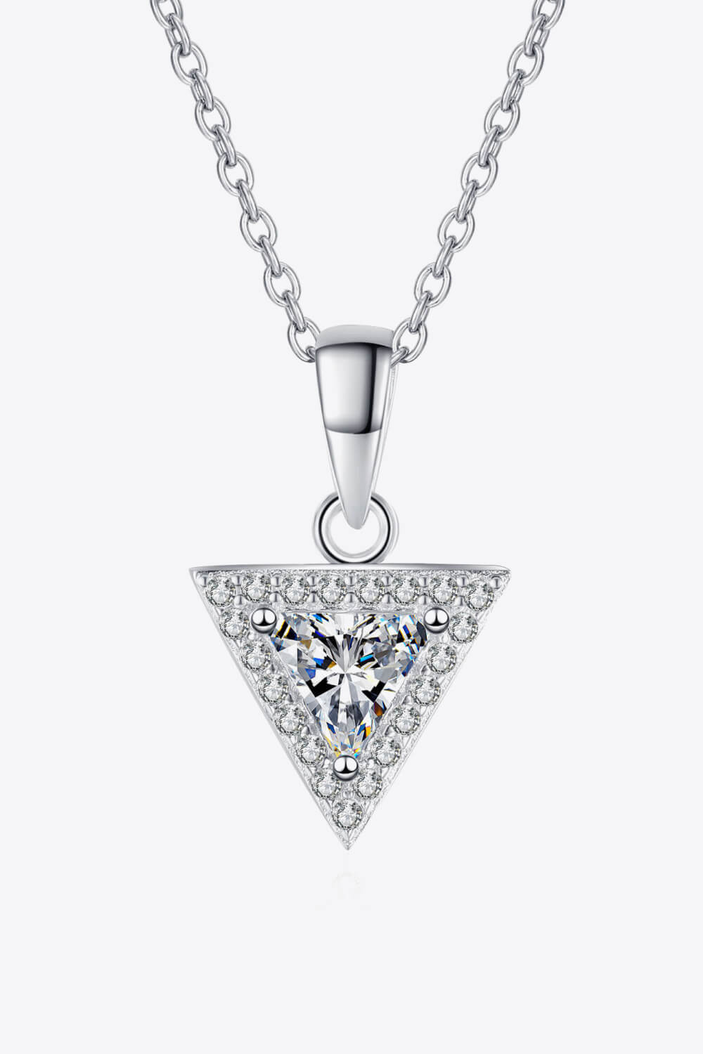 925 Sterling Silver Triangle Moissanite Pendant Necklace-Necklaces-Inspired by Justeen-Women's Clothing Boutique in Chicago, Illinois