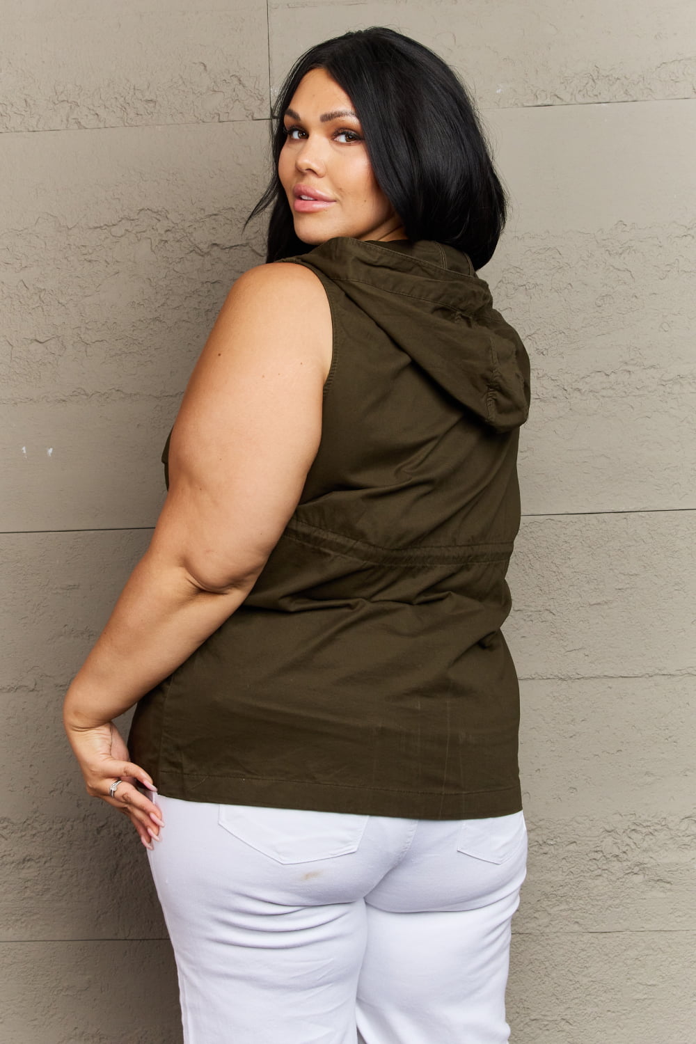 Zenana More To Come Full Size Military Hooded Vest-Outerwear-Inspired by Justeen-Women's Clothing Boutique in Chicago, Illinois