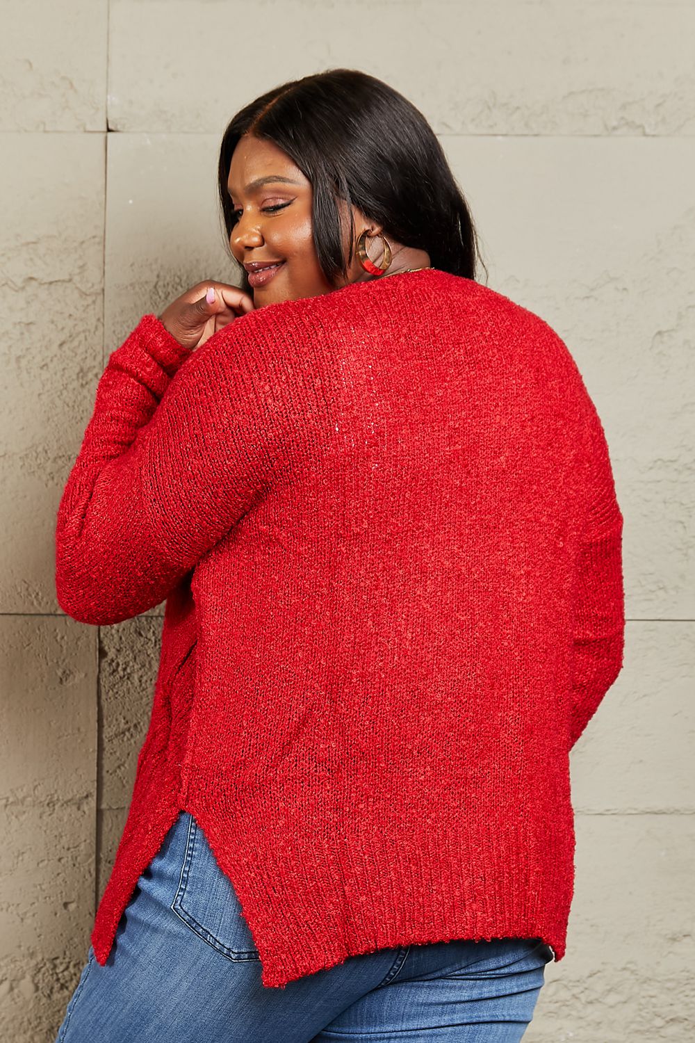 Heimish By The Fire Full Size Draped Detail Knit Sweater-Sweaters/Sweatshirts-Inspired by Justeen-Women's Clothing Boutique in Chicago, Illinois